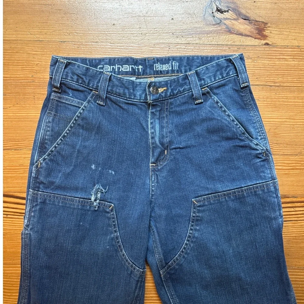 Carhartt Double Front Work Jeans Mens Blue Relaxed Fit Dungaree SIZE 30x30